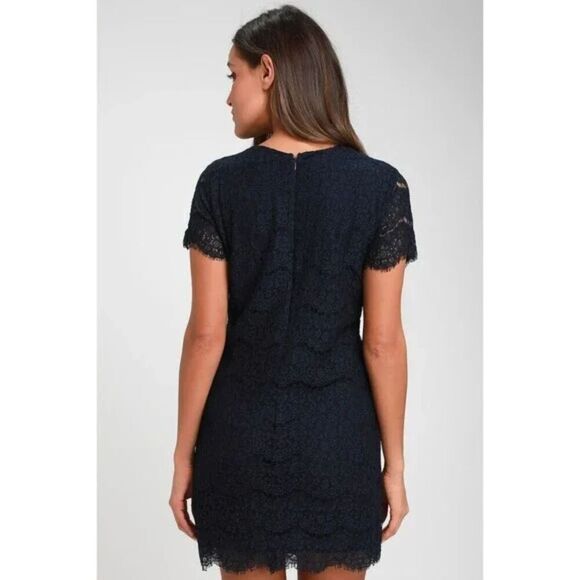 LULUS Take Me to Brunch Navy Blue Lace Shift Mini Cocktail Dress Size XS - Picture 3 of 11